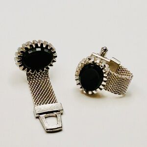 Vintage Hickok Silver & Black Mid-Century Mesh Cuff Links Unisex MCM 1950’s USA